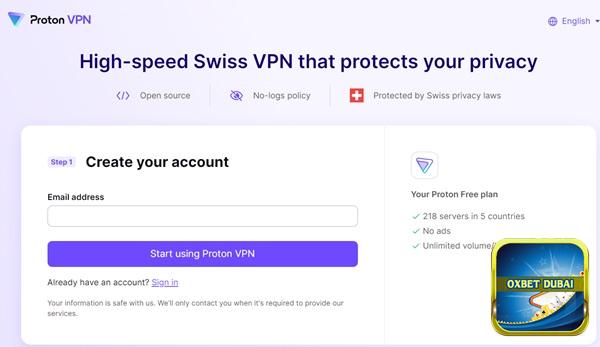 Bạn điền email, rồi nhấn “Start using Proton VPN”